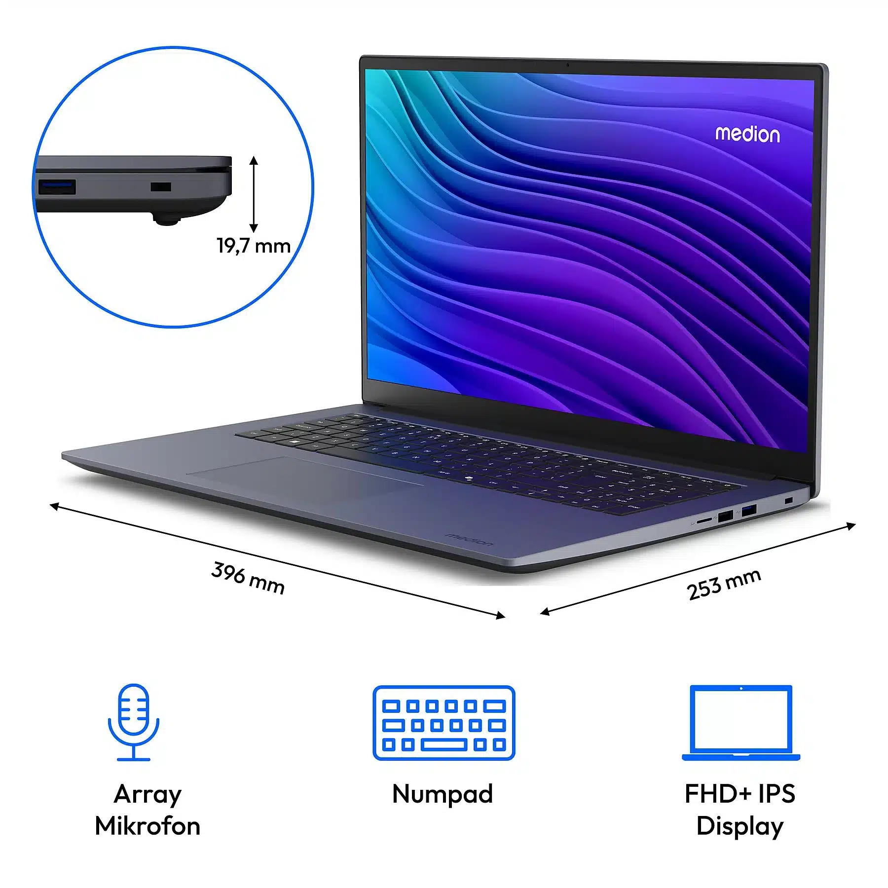 MEDION Avantum 17 E1 – 17,3 inch – AMD Ryzen™ 5 7430U – 16 GB – 512 GB – AMD Radeon™ RX Vega 7 – Windows 11 Home - Afbeelding 2