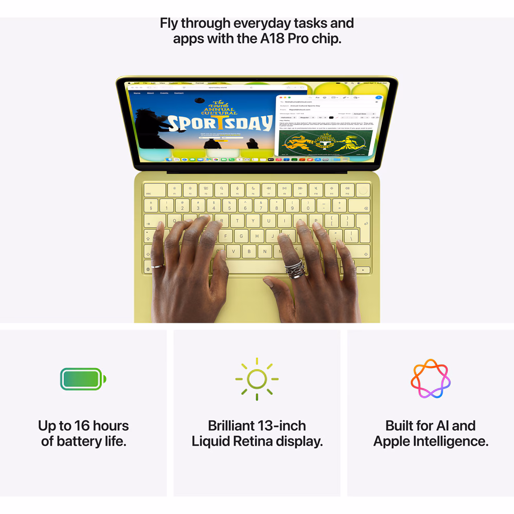 Laptop APPLE MacBook Neo 13 mhff4ro/a, Apple A18 6-core CPU, 13" Retina-display, 8 GB, 256 GB SSD, 5-core GPU, macOS Tahoe, Indigo - Toetsenbordindeling INT aanbog - Afbeelding 3